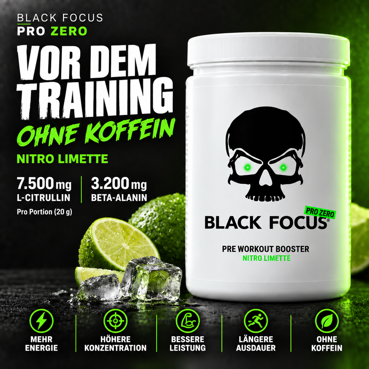 Black Focus Pro Zero Stim-Free Pre-Workout 400g